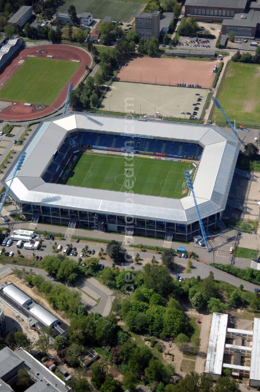 Aerial image Rostock - Sports facility grounds of the Arena stadium DKB-Arena in Rostock in the state Mecklenburg - Western Pomerania