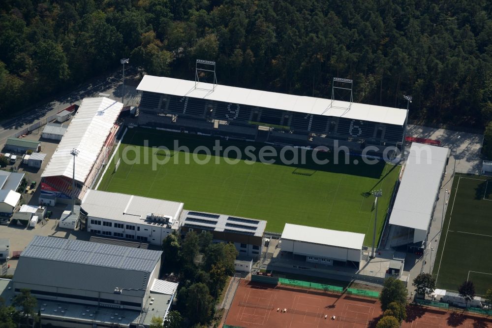 Aerial photograph Sandhausen - Sports facility grounds of the Arena stadium Hardtwaldstadion der SV 1916 in Sandhausen in the state Baden-Wuerttemberg