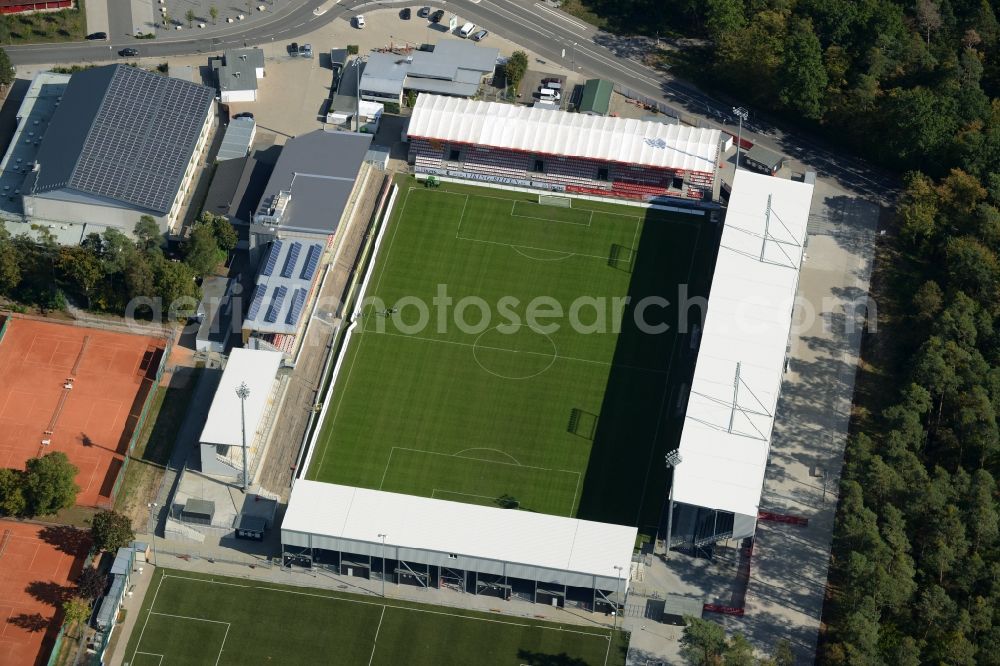 Aerial image Sandhausen - Sports facility grounds of the Arena stadium Hardtwaldstadion der SV 1916 in Sandhausen in the state Baden-Wuerttemberg