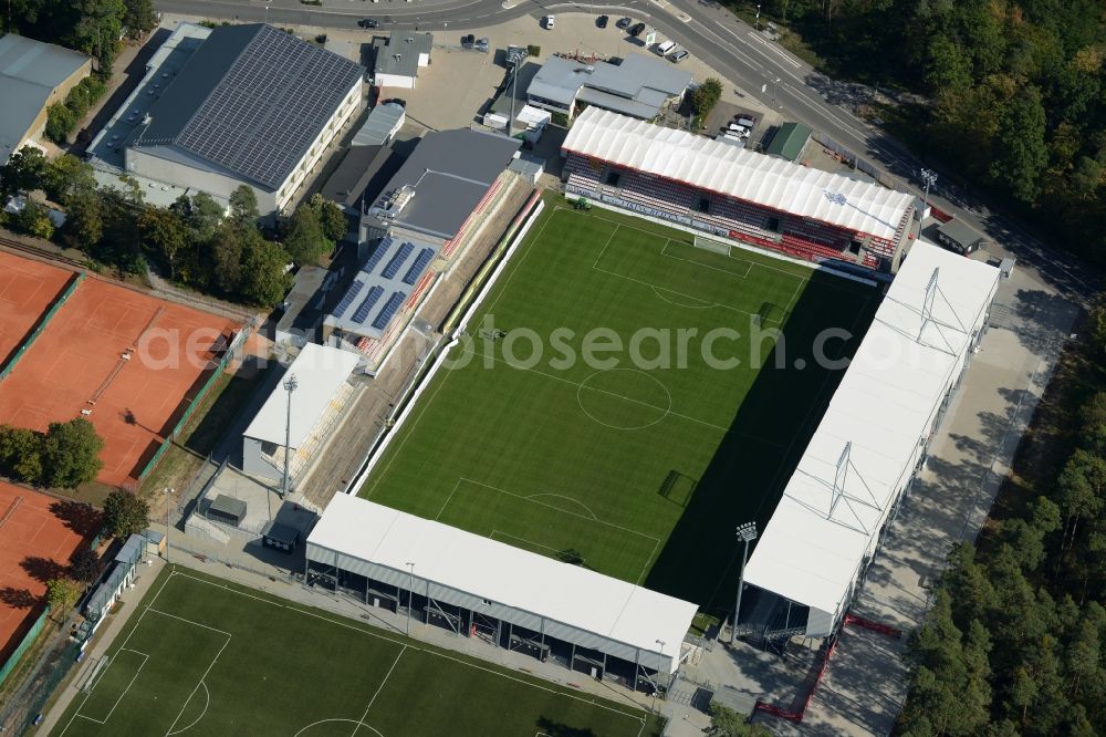 Aerial photograph Sandhausen - Sports facility grounds of the Arena stadium Hardtwaldstadion der SV 1916 in Sandhausen in the state Baden-Wuerttemberg