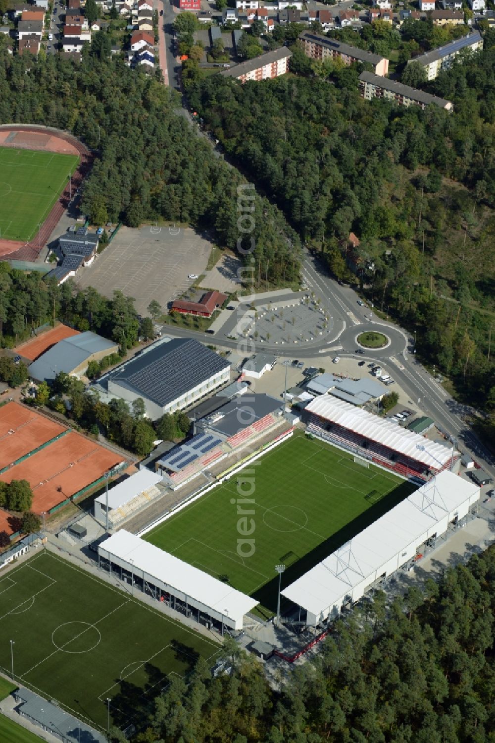 Sandhausen from above - Sports facility grounds of the Arena stadium Hardtwaldstadion der SV 1916 in Sandhausen in the state Baden-Wuerttemberg