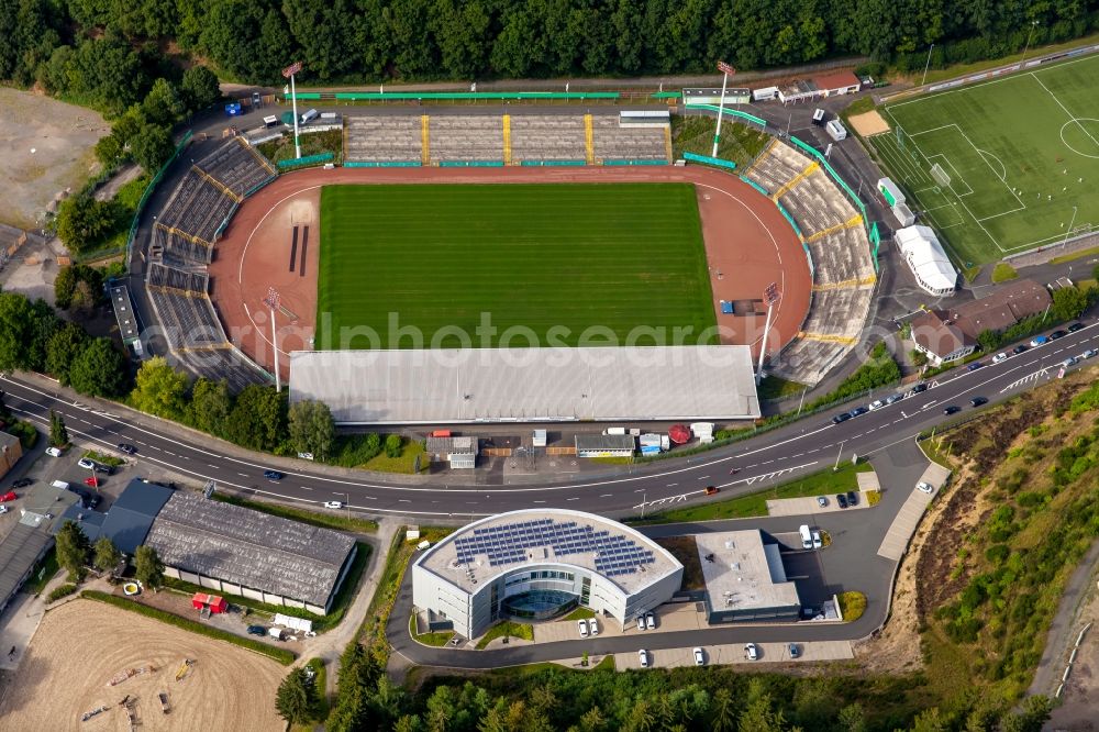 Siegen from the bird's eye view: Sports facility grounds of the Arena stadium in Siegen in the state North Rhine-Westphalia