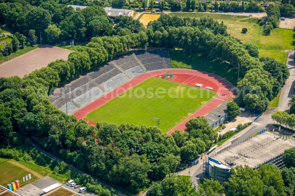 Hagen from above - Sports facility grounds of the Arena stadium - Sportpark Ischeland on Humpertstrasse in Hagen in the state North Rhine-Westphalia, Germany