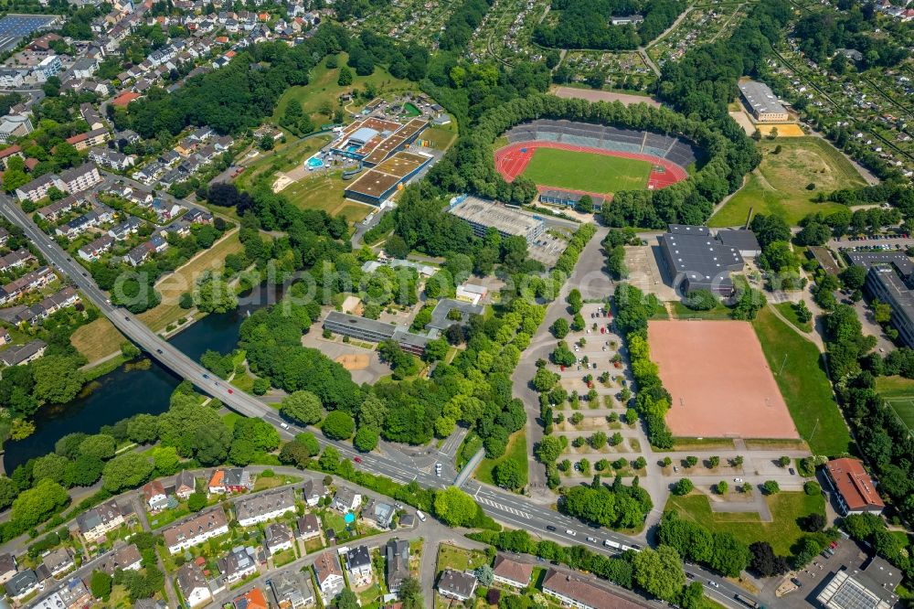 Aerial image Hagen - Sports facility grounds of the Arena stadium - Sportpark Ischeland on Humpertstrasse in Hagen in the state North Rhine-Westphalia, Germany