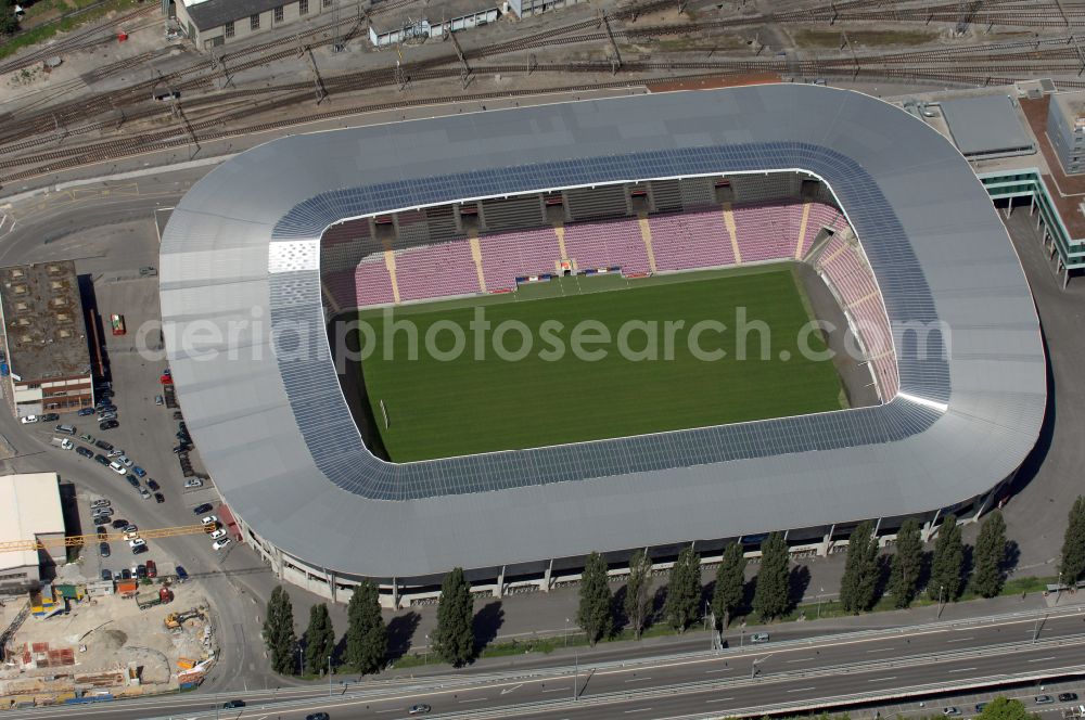 Aerial image Genf - Sports facility grounds of the arena of the stadium Stade de Geneve (or Stade de la Praille) on the Route des Jeunes in Geneva in the canton of Geneve, Switzerland