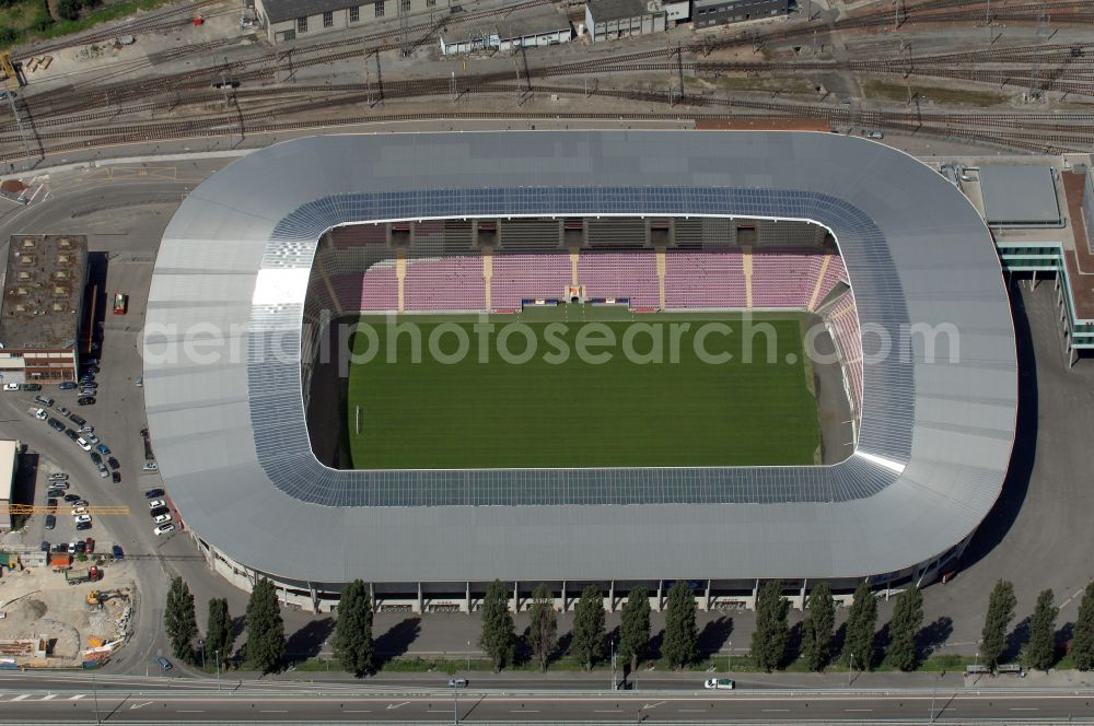 Aerial photograph Genf - Sports facility grounds of the arena of the stadium Stade de Geneve (or Stade de la Praille) on the Route des Jeunes in Geneva in the canton of Geneve, Switzerland