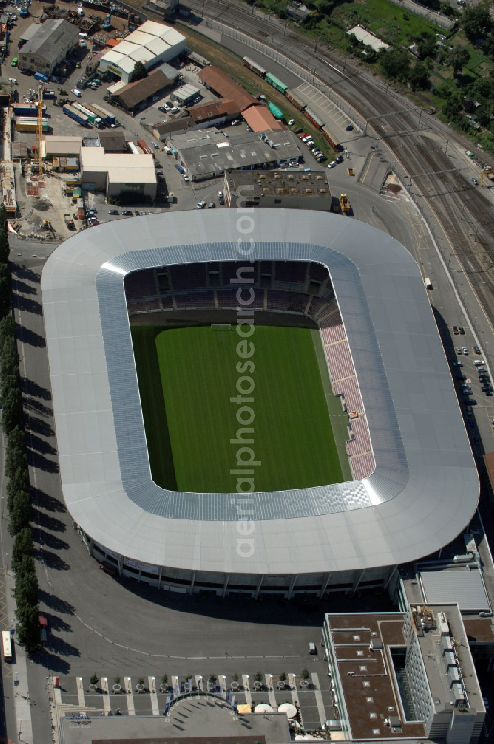 Aerial image Genf - Sports facility grounds of the arena of the stadium Stade de Geneve (or Stade de la Praille) on the Route des Jeunes in Geneva in the canton of Geneve, Switzerland