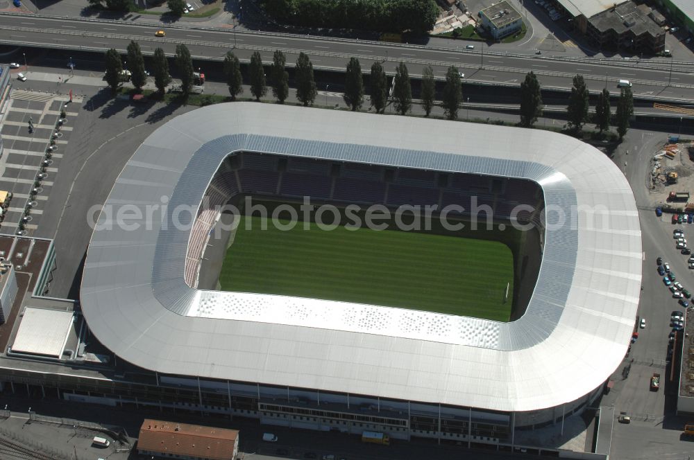 Aerial image Genf - Sports facility grounds of the arena of the stadium Stade de Geneve (or Stade de la Praille) on the Route des Jeunes in Geneva in the canton of Geneve, Switzerland