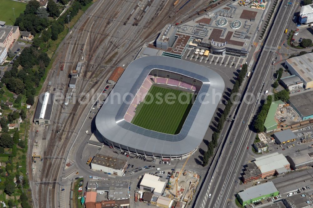 Aerial photograph Genf - Sports facility grounds of the arena of the stadium Stade de Geneve (or Stade de la Praille) on the Route des Jeunes in Geneva in the canton of Geneve, Switzerland