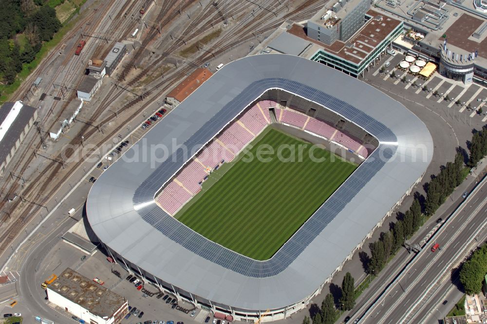 Aerial image Genf - Sports facility grounds of the arena of the stadium Stade de Geneve (or Stade de la Praille) on the Route des Jeunes in Geneva in the canton of Geneve, Switzerland