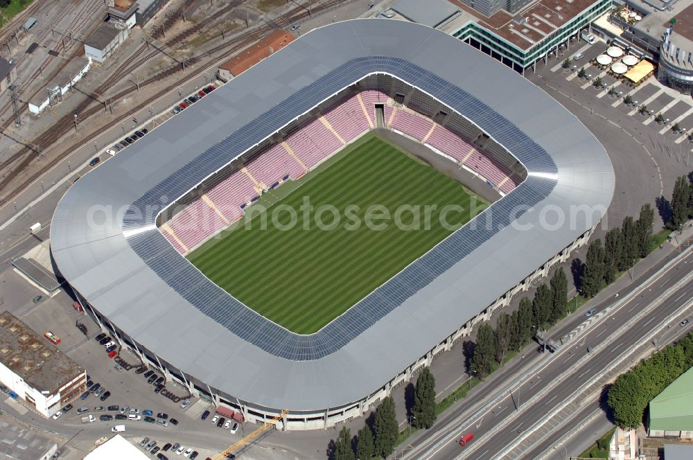 Aerial photograph Genf - Sports facility grounds of the arena of the stadium Stade de Geneve (or Stade de la Praille) on the Route des Jeunes in Geneva in the canton of Geneve, Switzerland