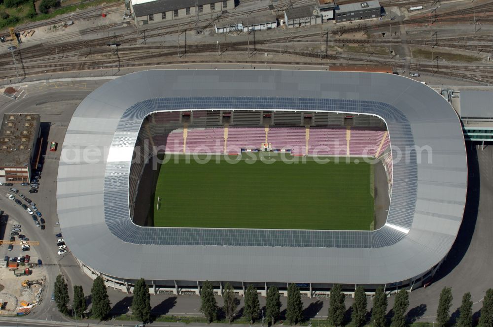 Aerial image Genf - Sports facility grounds of the arena of the stadium Stade de Geneve (or Stade de la Praille) on the Route des Jeunes in Geneva in the canton of Geneve, Switzerland