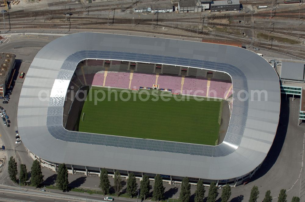 Aerial photograph Genf - Sports facility grounds of the arena of the stadium Stade de Geneve (or Stade de la Praille) on the Route des Jeunes in Geneva in the canton of Geneve, Switzerland