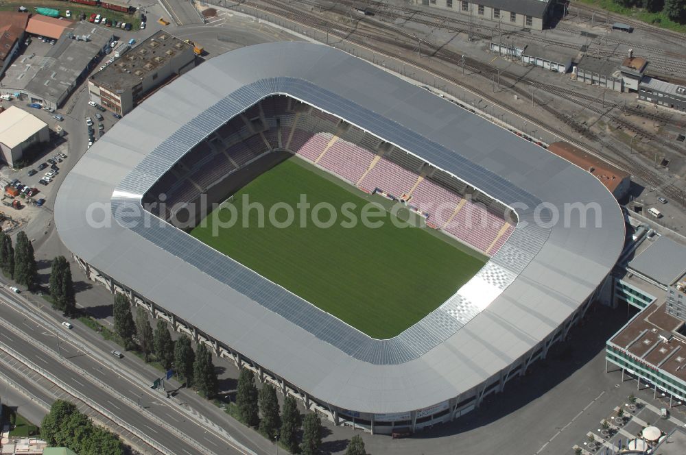 Aerial image Genf - Sports facility grounds of the arena of the stadium Stade de Geneve (or Stade de la Praille) on the Route des Jeunes in Geneva in the canton of Geneve, Switzerland