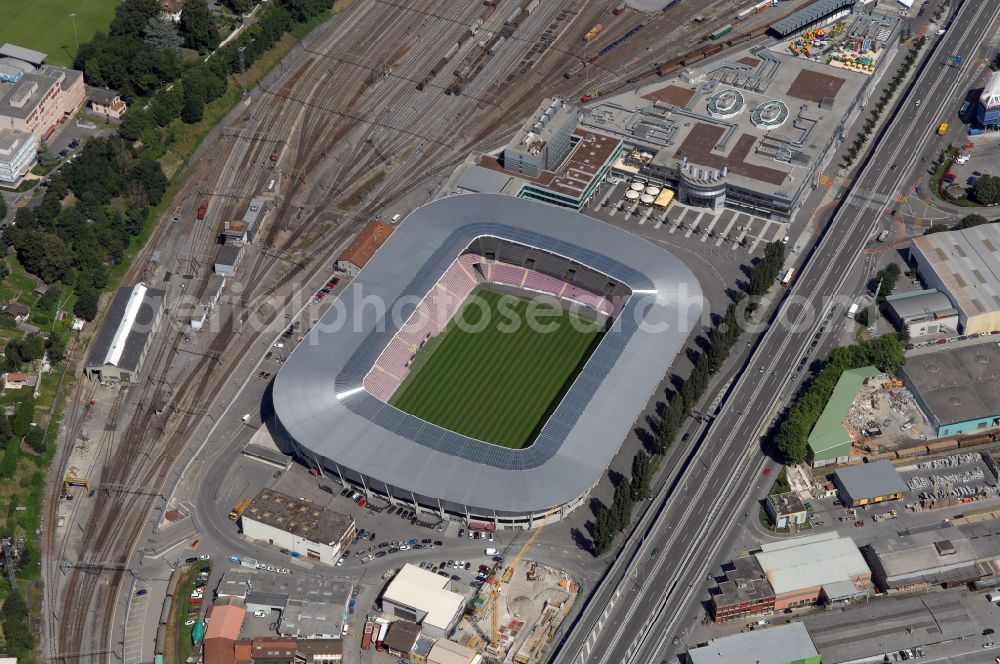 Aerial image Genf - Sports facility grounds of the arena of the stadium Stade de Geneve (or Stade de la Praille) on the Route des Jeunes in Geneva in the canton of Geneve, Switzerland