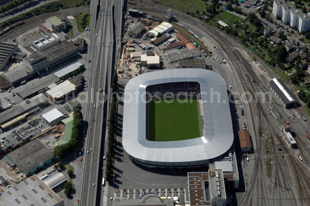 Aerial image Genf - Sports facility grounds of the arena of the stadium Stade de Geneve (or Stade de la Praille) on the Route des Jeunes in Geneva in the canton of Geneve, Switzerland