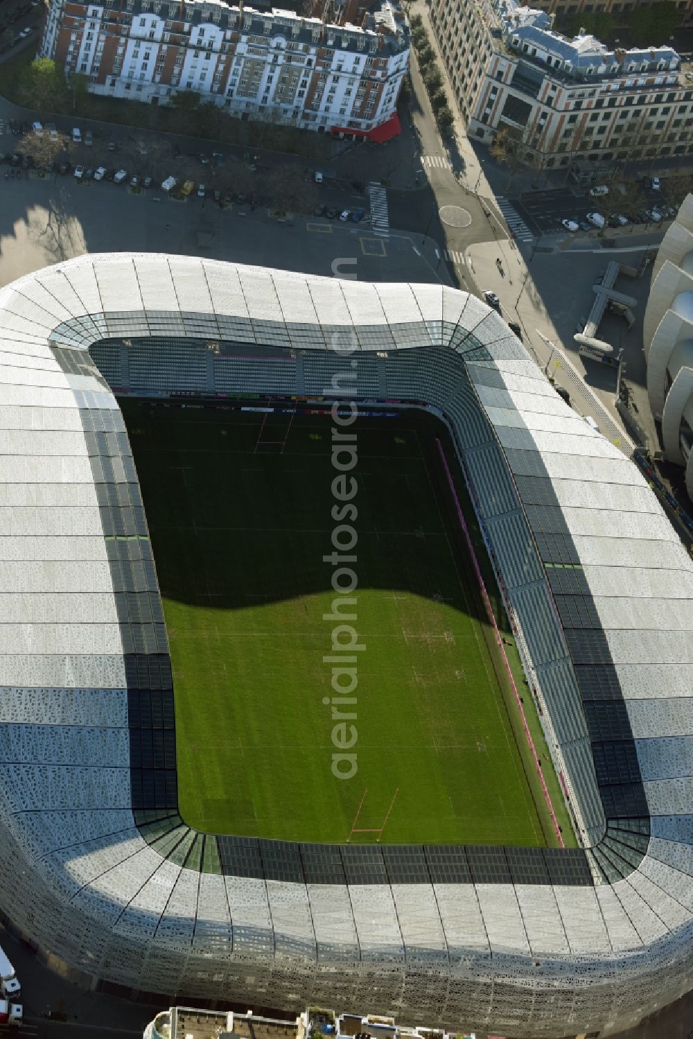 Aerial image Paris - Sports facility grounds of the Arena stadium Stade Jean Bouin on Avenue du General Sarrail in Paris in Ile-de-France, France