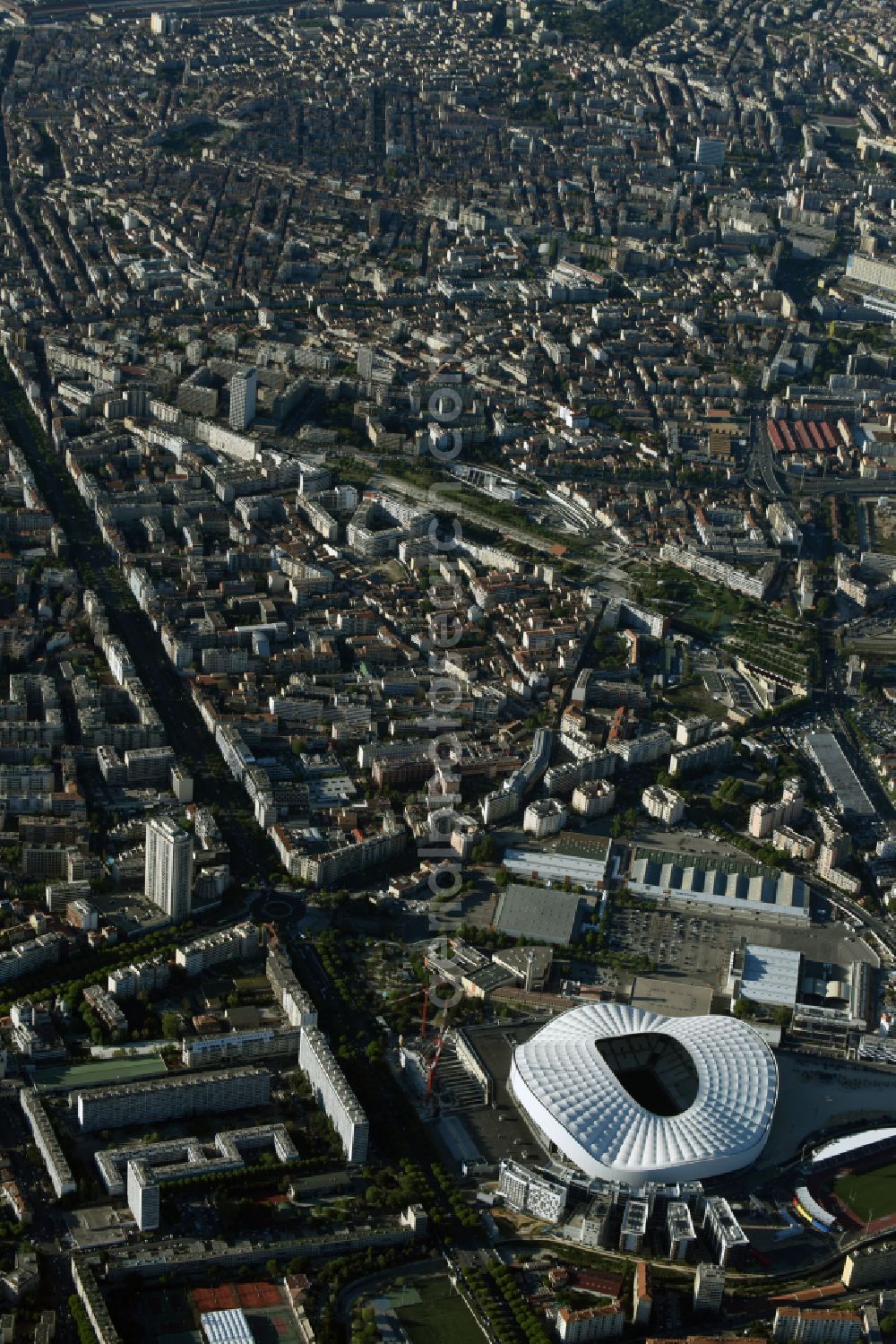 Aerial photograph Marseille - Sports facility grounds of the Arena stadium Stade Orange Velodrome on street Boulevard Michelet in Marseille in Provence-Alpes-Cote d'Azur, France