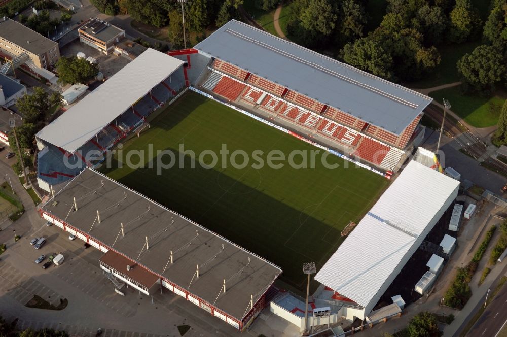 Aerial photograph Cottbus - Sports facility grounds of the Arena stadium Stadion of Freundschaft in Cottbus in the state Brandenburg, Germany