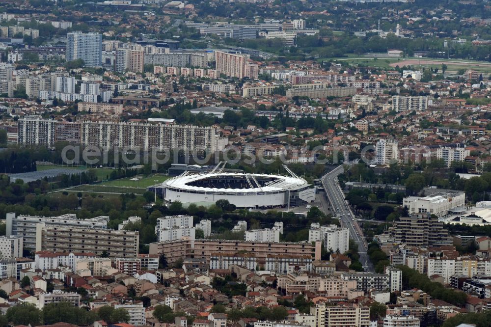 Aerial image Toulouse - Sports facility grounds of the Arena stadium Stadium TFC Municipal on street Allee Gabriel Bienes in Toulouse in Occitanie, France