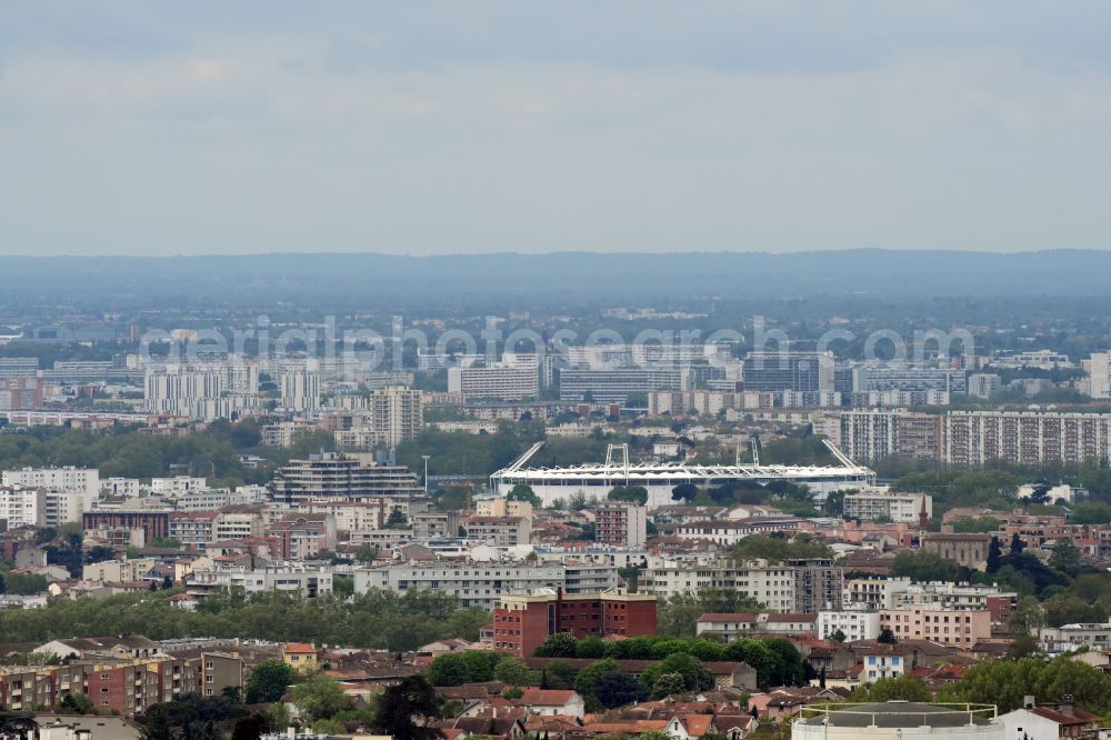 Toulouse from above - Sports facility grounds of the Arena stadium Stadium TFC Municipal on street Allee Gabriel Bienes in Toulouse in Occitanie, France