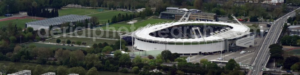 Toulouse from above - Sports facility grounds of the Arena stadium Stadium TFC Municipal on street Allee Gabriel Bienes in Toulouse in Occitanie, France