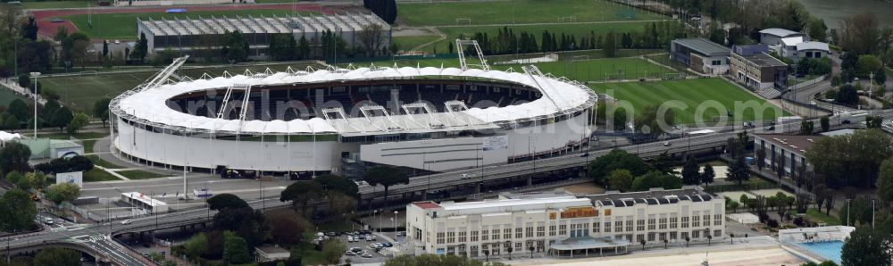 Aerial photograph Toulouse - Sports facility grounds of the Arena stadium Stadium TFC Municipal on street Allee Gabriel Bienes in Toulouse in Occitanie, France