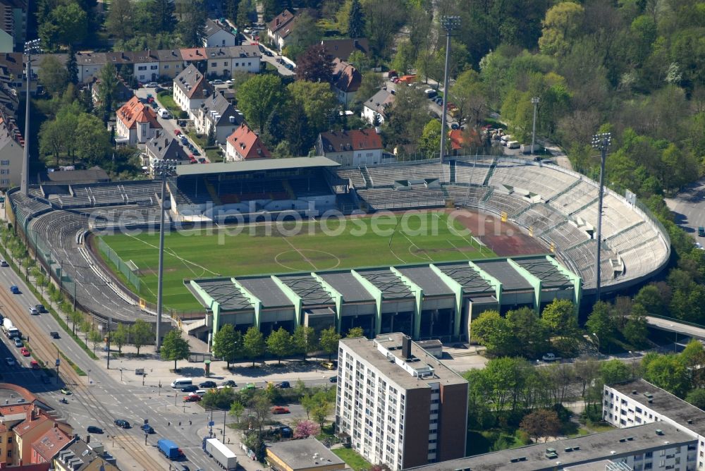 Aerial image München - Sports facility grounds of the Arena stadium Staedtisches Stadion on Gruenwalder Strasse in the district Untergiesing-Harlaching in Munich in the state Bavaria