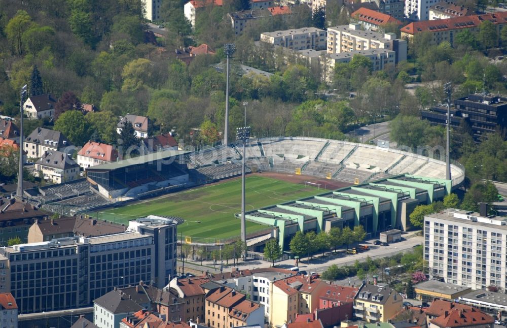 München from above - Sports facility grounds of the Arena stadium Staedtisches Stadion on Gruenwalder Strasse in the district Untergiesing-Harlaching in Munich in the state Bavaria