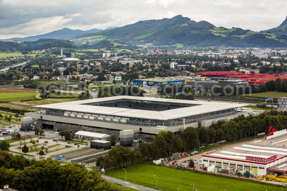 Aerial image Innsbruck - Sports facility grounds of the Arena stadium Tivoli-Stadion on street Stadionstrasse in Innsbruck in Tirol, Austria