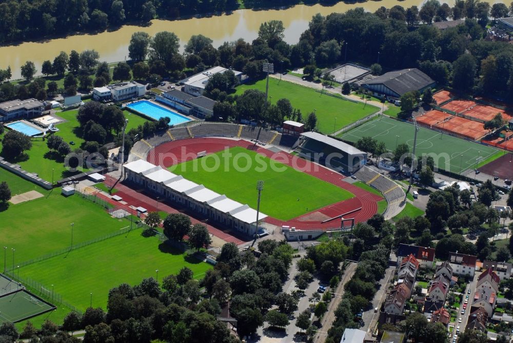 Ulm from the bird's eye view: Sports facility grounds of the Arena stadium in Ulm in the state Baden-Wuerttemberg