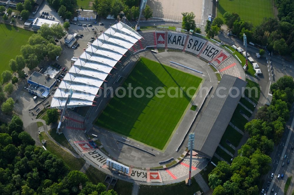 Aerial photograph Karlsruhe - Sports facility grounds of the Arena stadium Wildparkstadion on Adenauerring in Karlsruhe in the state Baden-Wuerttemberg, Germany