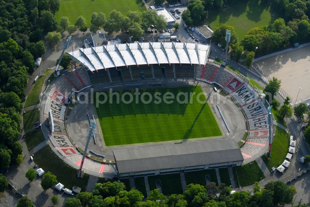 Karlsruhe from above - Sports facility grounds of the Arena stadium Wildparkstadion on Adenauerring in Karlsruhe in the state Baden-Wuerttemberg, Germany