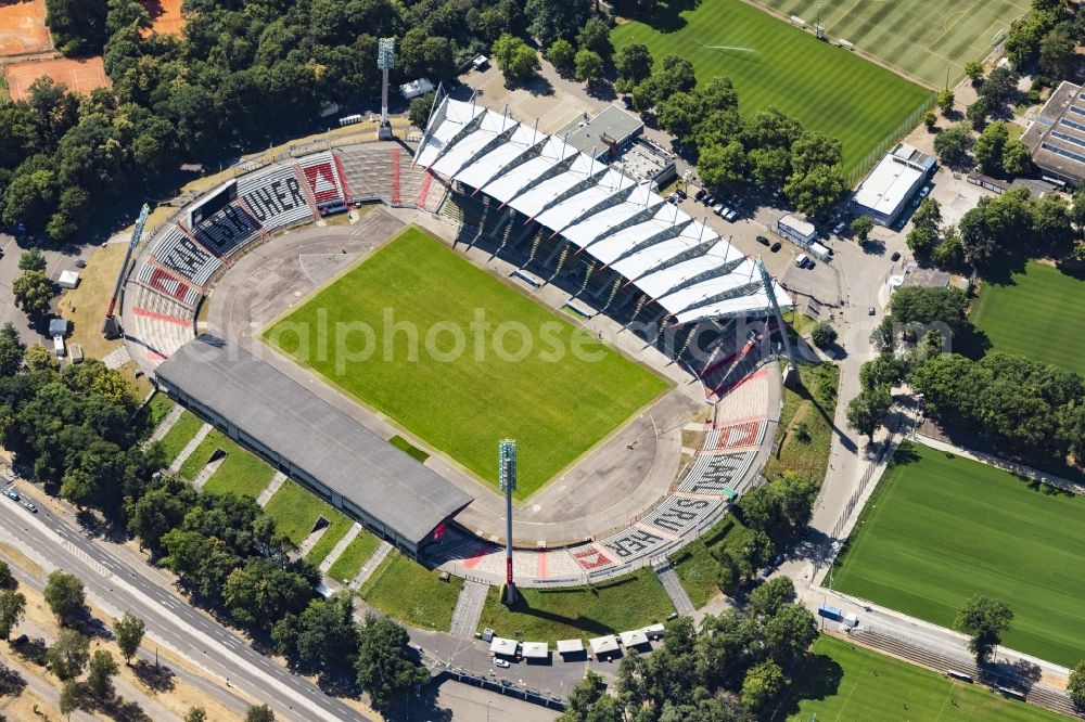 Karlsruhe from above - Sports facility grounds of the Arena stadium Wildparkstadion on Adenauerring in Karlsruhe in the state Baden-Wurttemberg, Germany