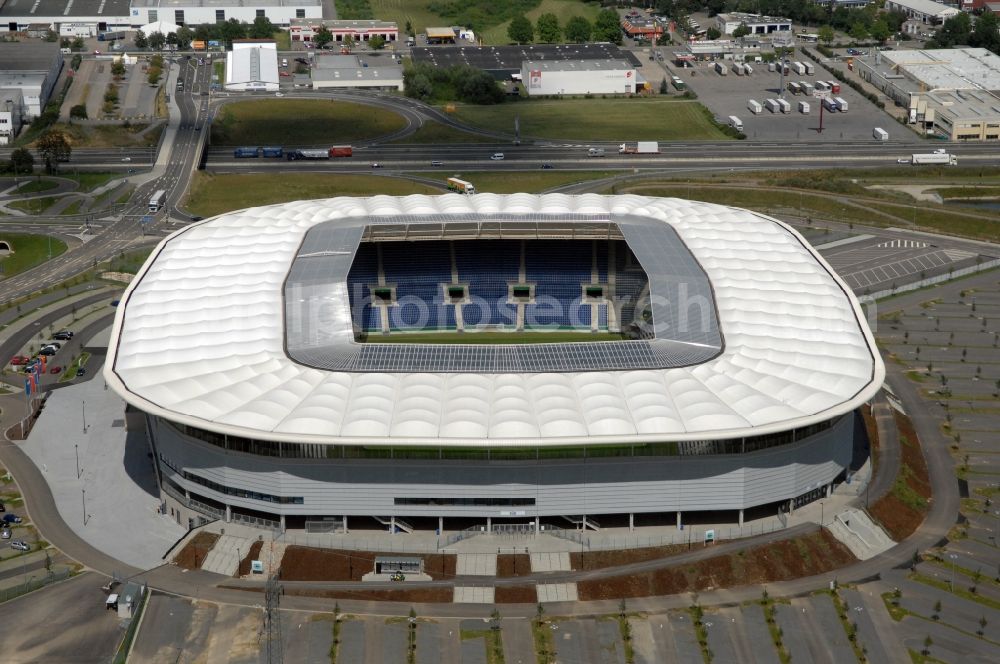 Aerial image Sinsheim - Sports facility grounds of the Arena stadium WIRSOL Rhein-Neckar-Arena an der Dietmar-Hopp-Strasse in Sinsheim in the state Baden-Wuerttemberg