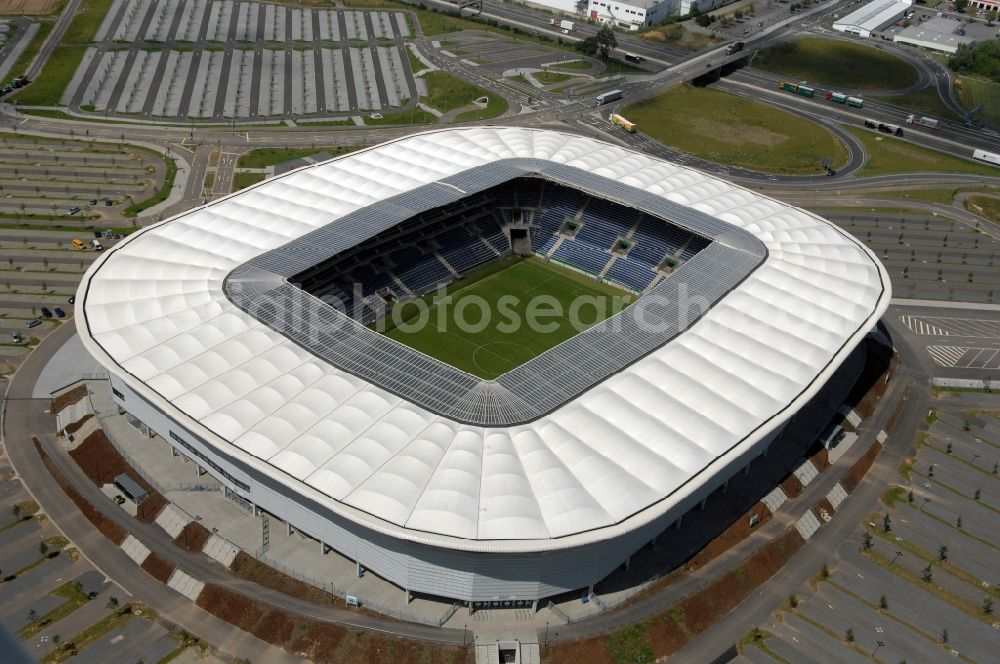 Sinsheim from above - Sports facility grounds of the Arena stadium WIRSOL Rhein-Neckar-Arena an der Dietmar-Hopp-Strasse in Sinsheim in the state Baden-Wuerttemberg