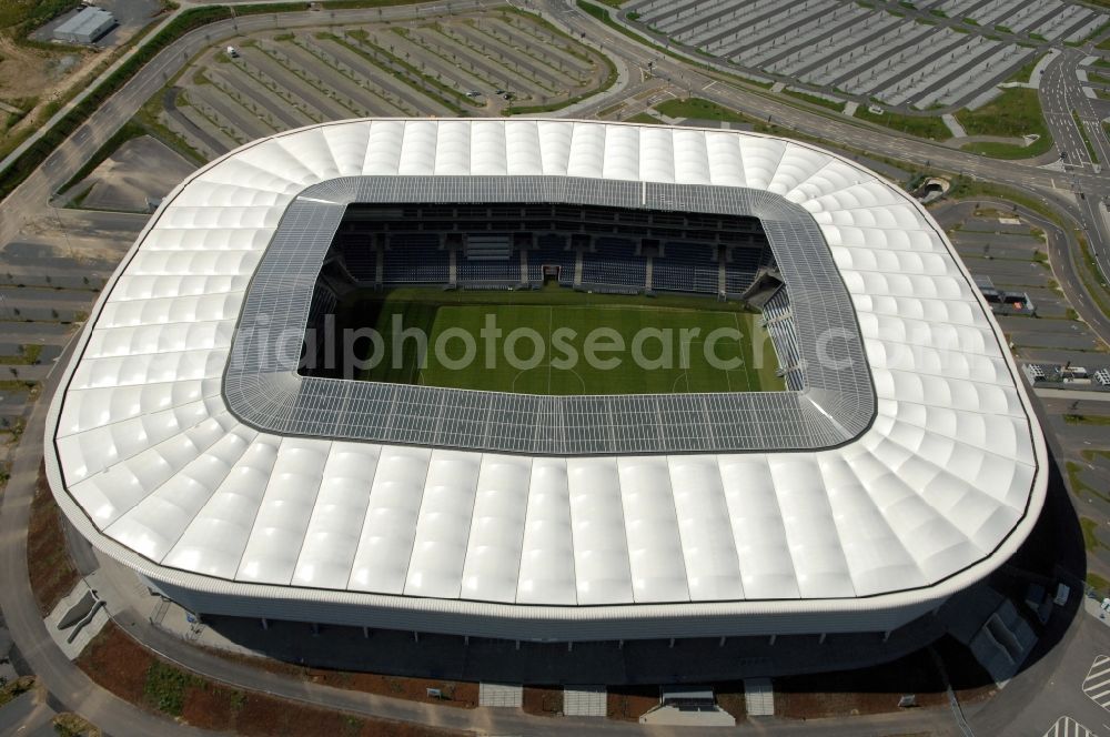 Sinsheim from the bird's eye view: Sports facility grounds of the Arena stadium WIRSOL Rhein-Neckar-Arena an der Dietmar-Hopp-Strasse in Sinsheim in the state Baden-Wuerttemberg