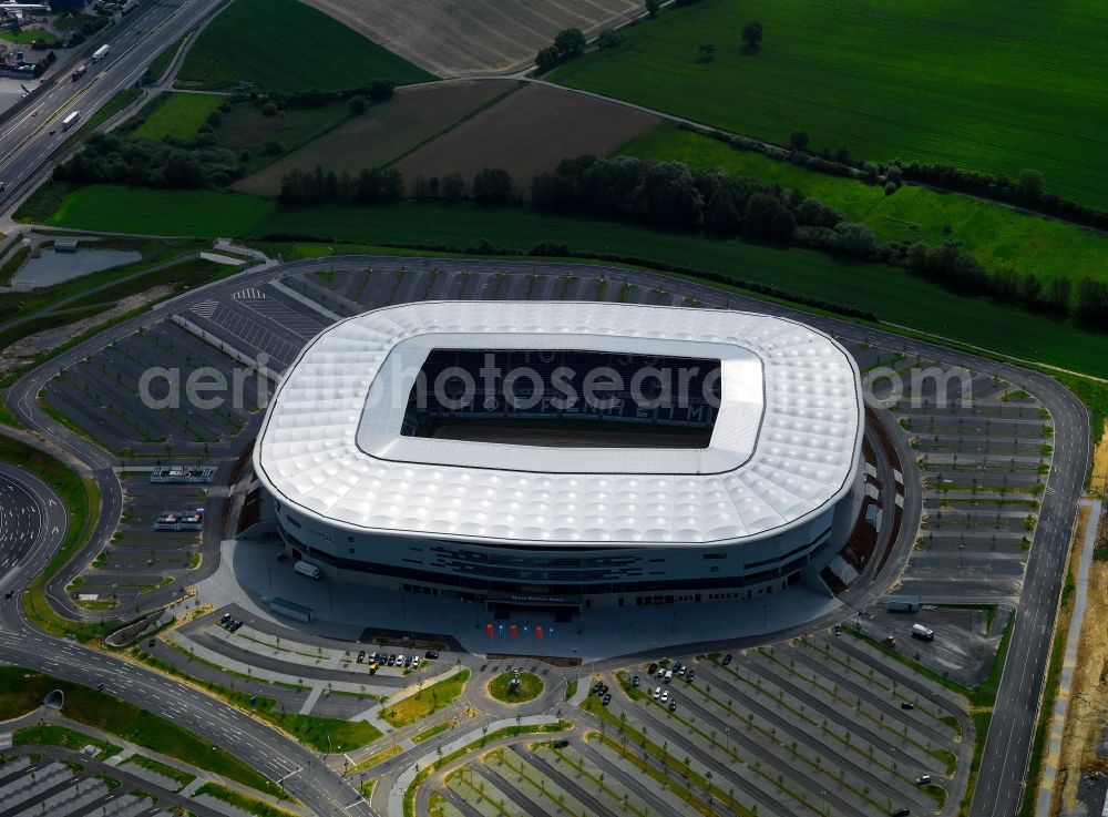 Aerial image Sinsheim - Sports facility grounds of the Arena stadium WIRSOL Rhein-Neckar-Arena on Dietmar-Hopp-Strasse in Sinsheim in the state Baden-Wuerttemberg, Germany