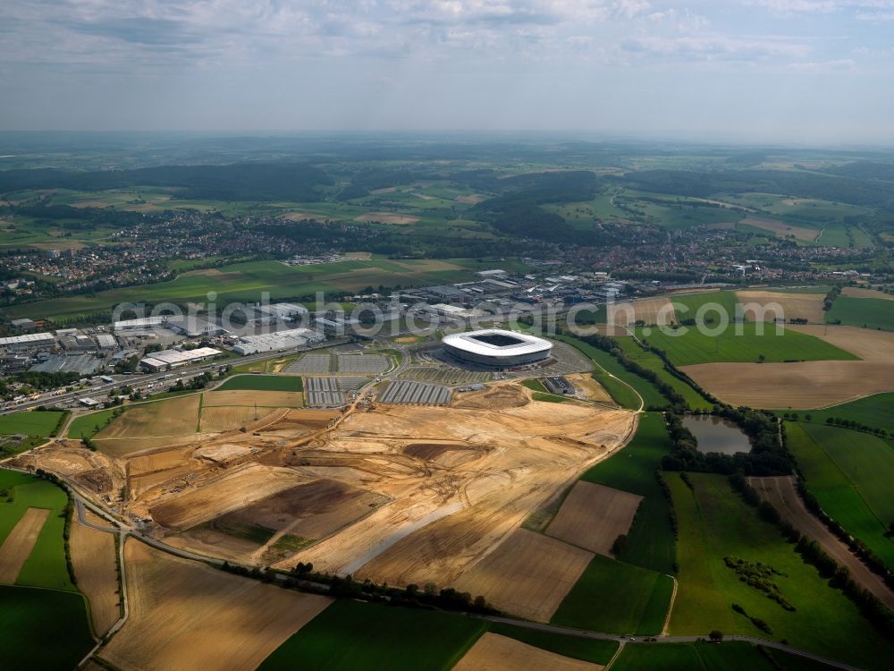 Aerial photograph Sinsheim - Sports facility grounds of the Arena stadium WIRSOL Rhein-Neckar-Arena on Dietmar-Hopp-Strasse in Sinsheim in the state Baden-Wuerttemberg, Germany