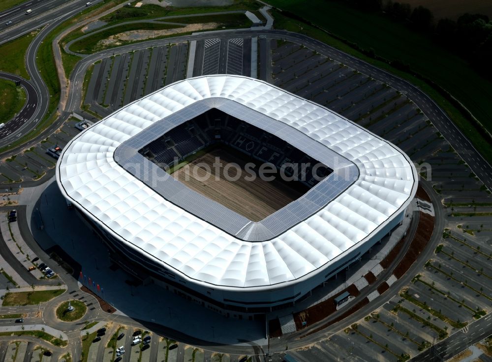 Aerial image Sinsheim - Sports facility grounds of the Arena stadium WIRSOL Rhein-Neckar-Arena on Dietmar-Hopp-Strasse in Sinsheim in the state Baden-Wuerttemberg, Germany