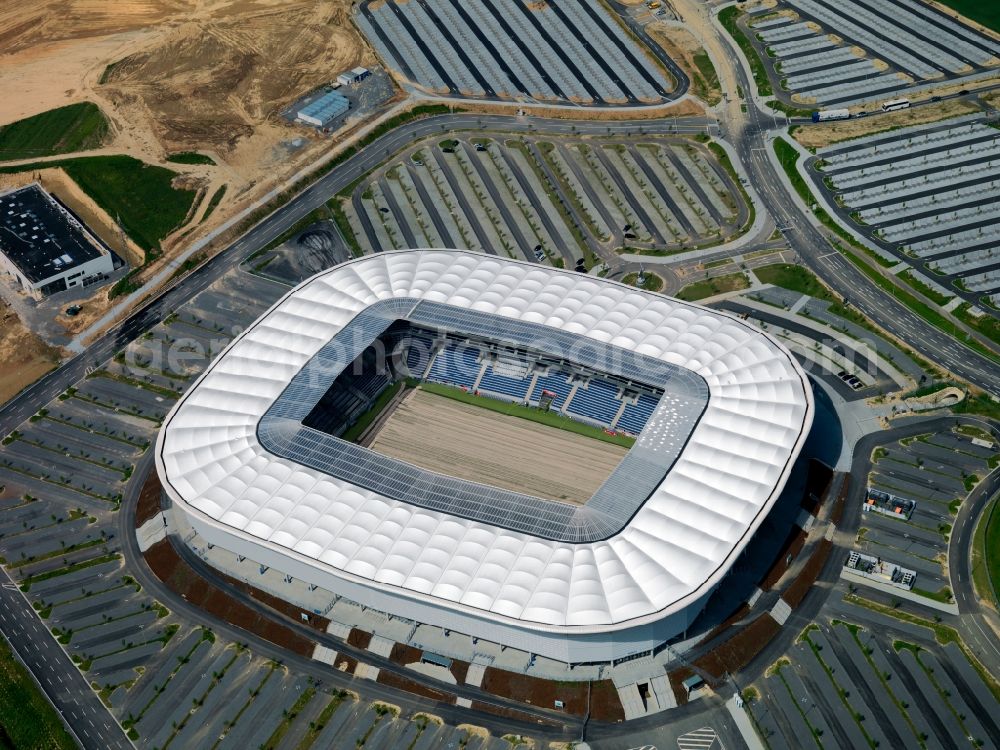 Aerial photograph Sinsheim - Sports facility grounds of the Arena stadium WIRSOL Rhein-Neckar-Arena on Dietmar-Hopp-Strasse in Sinsheim in the state Baden-Wuerttemberg, Germany