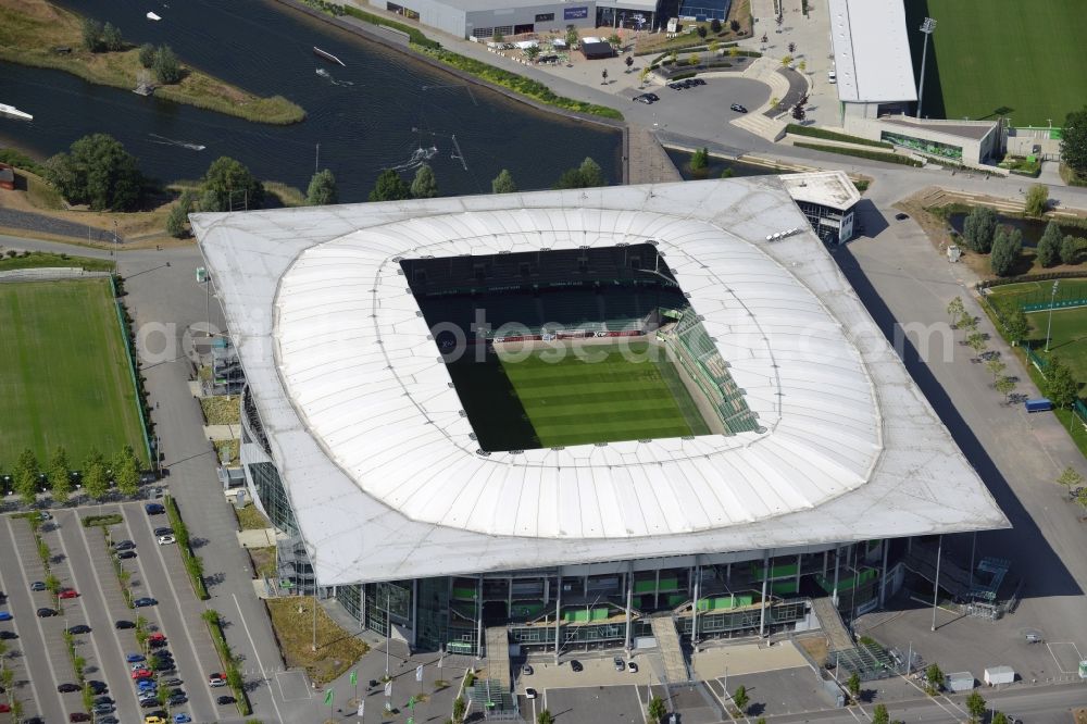 Wolfsburg from above - Sports facility grounds of the Arena stadium in Wolfsburg in the state Lower Saxony