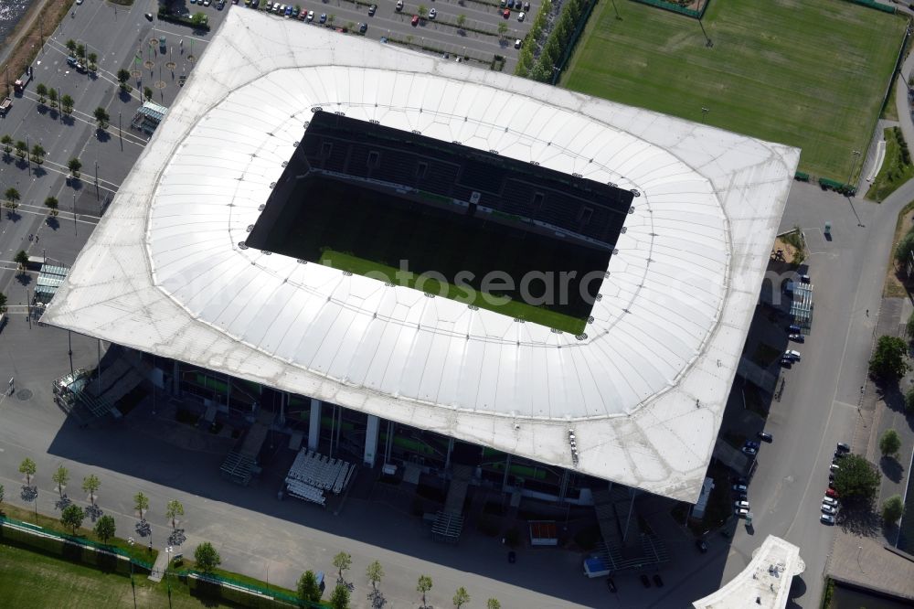 Aerial photograph Wolfsburg - Sports facility grounds of the Arena stadium in Wolfsburg in the state Lower Saxony