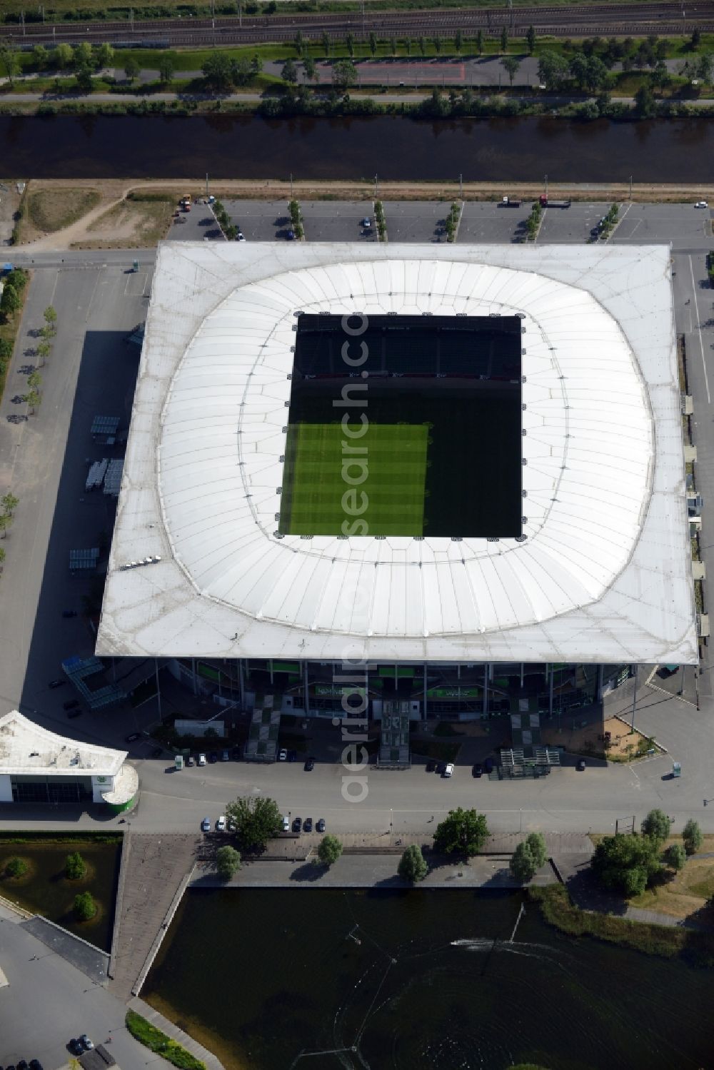 Aerial image Wolfsburg - Sports facility grounds of the Arena stadium in Wolfsburg in the state Lower Saxony