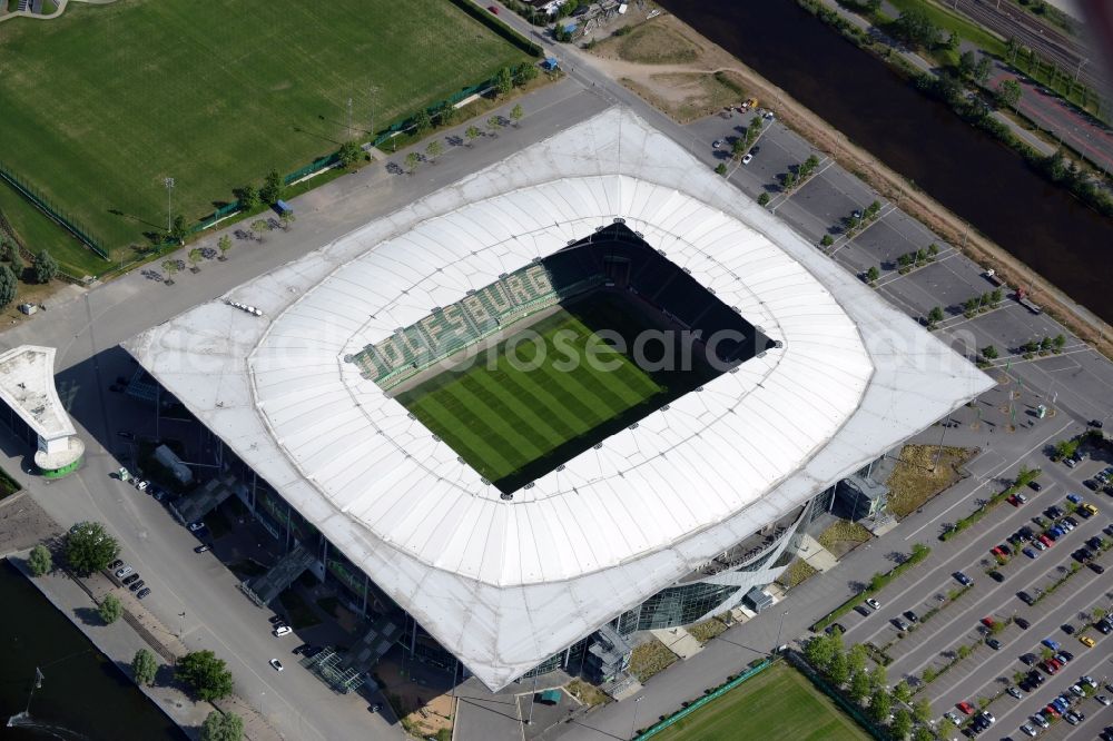 Wolfsburg from the bird's eye view: Sports facility grounds of the Arena stadium in Wolfsburg in the state Lower Saxony