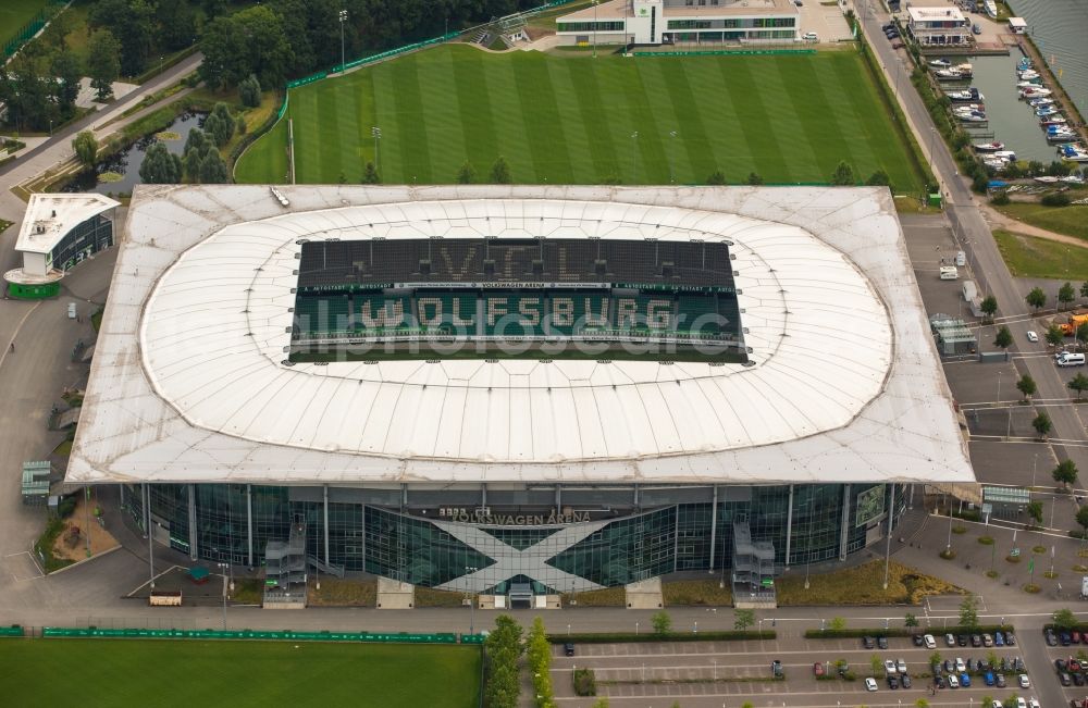 Wolfsburg from the bird's eye view: Sports facility grounds of the Arena stadium in Wolfsburg in the state Lower Saxony