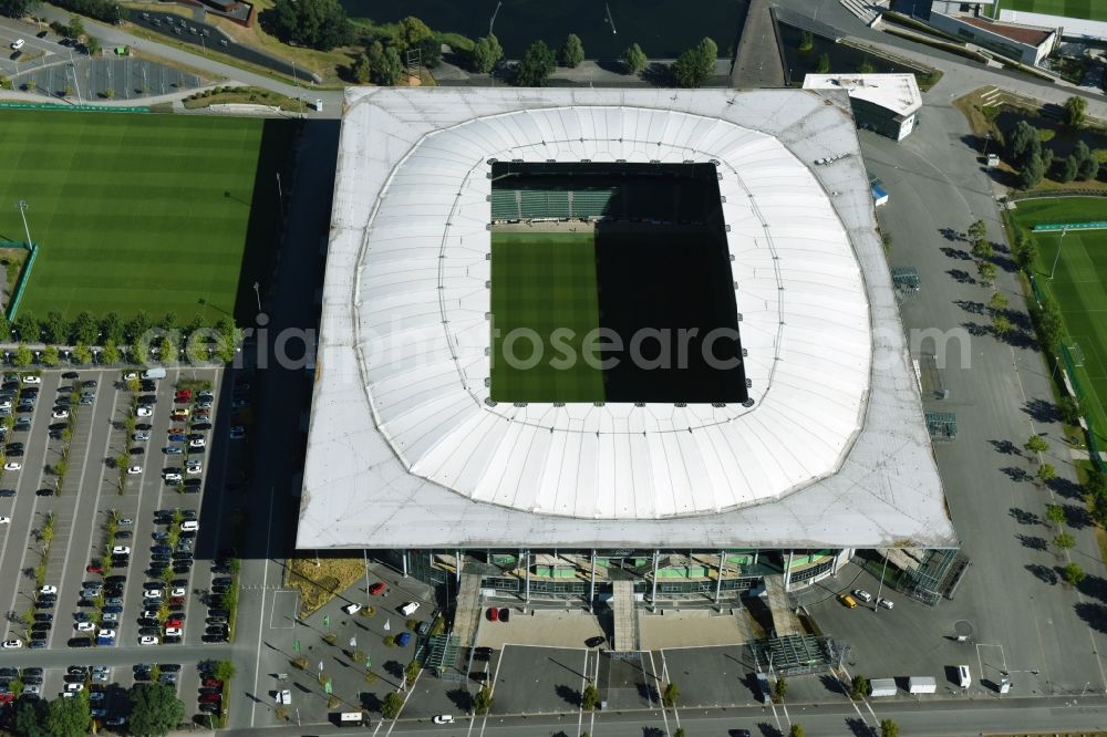 Wolfsburg from above - Sports facility grounds of the Arena stadium in Wolfsburg in the state Lower Saxony