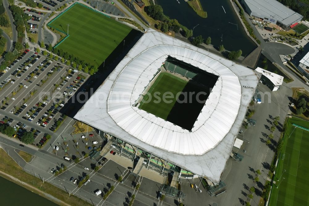 Wolfsburg from the bird's eye view: Sports facility grounds of the Arena stadium in Wolfsburg in the state Lower Saxony