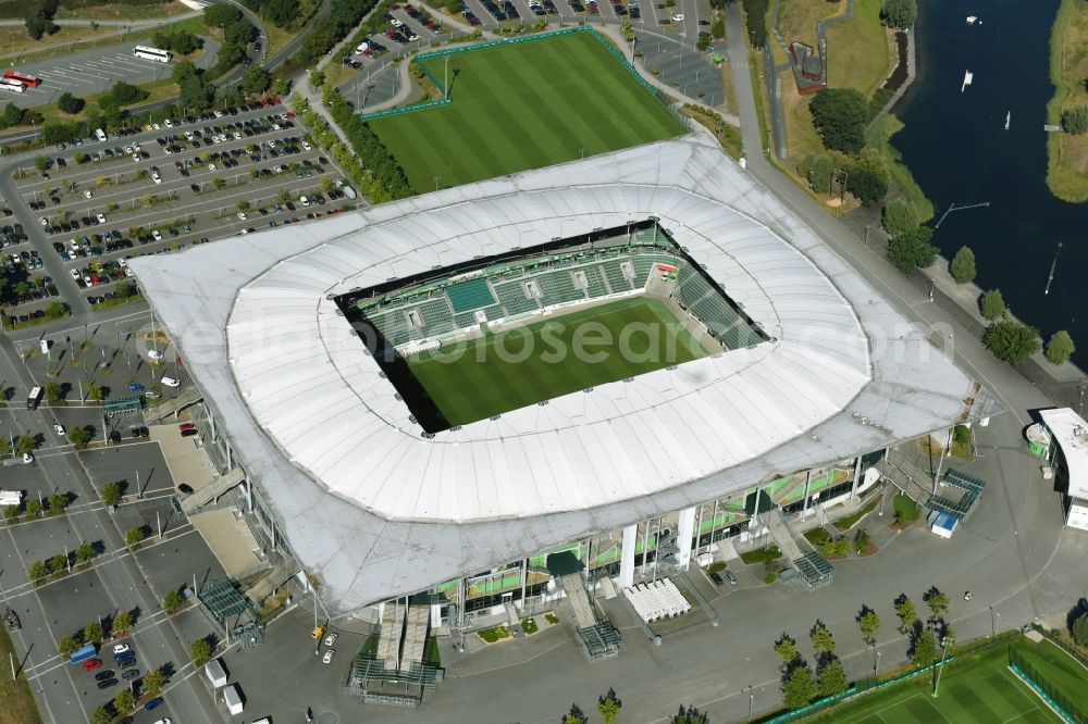 Aerial image Wolfsburg - Sports facility grounds of the Arena stadium in Wolfsburg in the state Lower Saxony