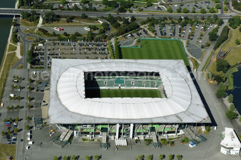 Aerial photograph Wolfsburg - Sports facility grounds of the Arena stadium in Wolfsburg in the state Lower Saxony